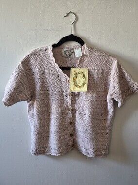 Vintage Erika Open-Work Pointelle Knit Cottagecore Cardigan